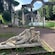 Ruins of 2 statues in a park at Hadrian’s Villa in Tivoli, Italy